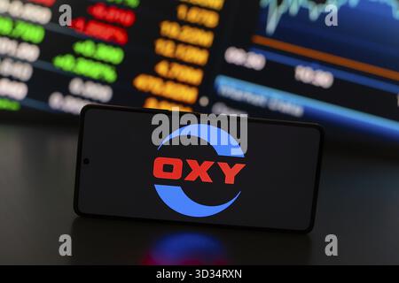 29 août 2024, Paraguay. Dans cette illustration photo, le logo Occidental Petroleum (oxy) est affiché sur l'écran d'un smartphone Banque D'Images
