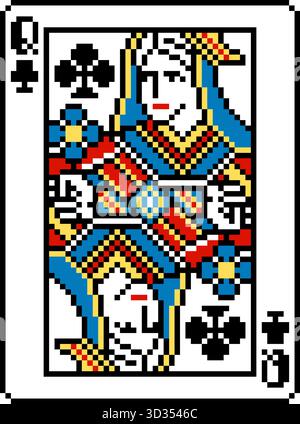 IXEL Art style Queen of Trèfle jouant carte Design Illustration de Vecteur