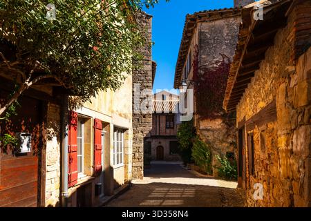 Une rue dans le village médiéval de Puycelsi, dans le département du Tarn, région Occitanie, France Banque D'Images