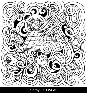 Illustration de véhicules électriques de dessin animé Vector Doodle Illustration de Vecteur