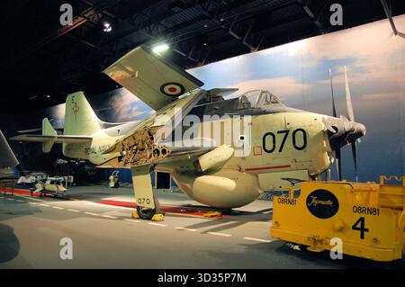 Rare Fairey Gannet AEW.3 avion aéroporté d'alerte précoce dans le porte-avions diorama au Fleet Air Arm Museum, Yeovilton Banque D'Images