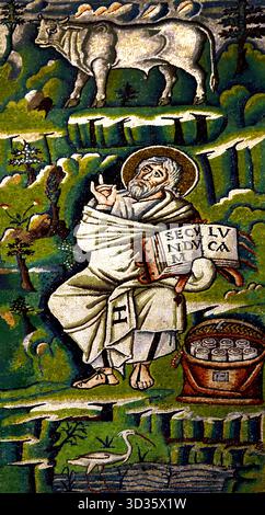 Moïse recevant la loi, Basilique de San Vitale AD 547 6e siècle dans la région de Ravenna - mosaïques ( la fin de la période romaine et byzantine, l'architecture) Émilie-romagne - Italie du Nord. Dix Commandements Banque D'Images