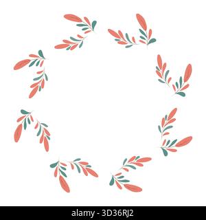 Couronne florale avec corail et feuilles vertes sur fond blanc Illustration de Vecteur