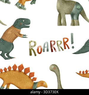 Un design coloré avec des dinosaures vibrants et texte ludique Roarrr idéal pour les livres pour enfants, le matériel éducatif et la décoration de la chambre, inspirant la créativité et la joie dans l'enfance pour des projets amusants Banque D'Images
