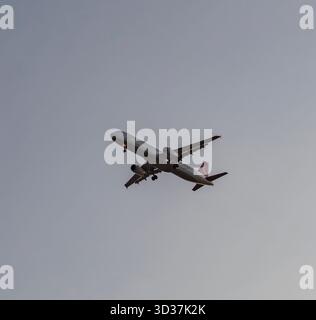 Avion Pegasus Airlines en vol — image dynamique de l'aviation avec image de marque visible et fond de ciel. Banque D'Images