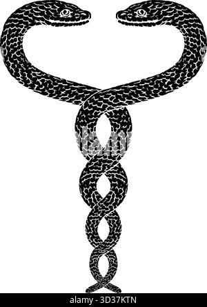 Serpents deux Helix Vintage illustration entrelacée Illustration de Vecteur