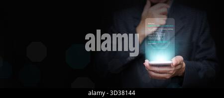Concept Agentic IA. Notification sur smartphone disant que l'intelligence artificielle prend des décisions et effectue des tâches automatiquement. Autom intelligent intelligent Banque D'Images
