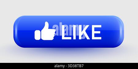 Bouton bleu brillant avec icône pouce vers le haut. Un élément d'interface de médias sociaux moderne. Illustration vectorielle Illustration de Vecteur