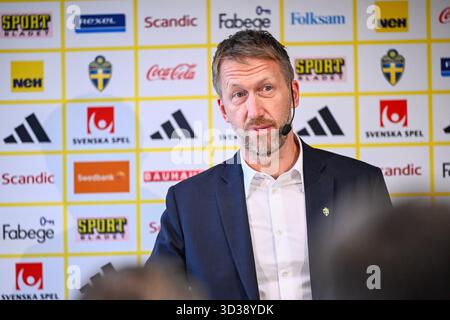 Stockholm, Suède. 05 novembre 2025. STOCKHOLM, SUÈDE 20251105Le capitaine de l'équipe nationale Graham Potter présente sa première équipe pour l'équipe nationale masculine de football avant les prochaines qualifications de la Coupe du monde. Photo : Pontus Lundahl/TT/Code 10050 ce texte est traduit automatiquement crédit : TT News Agency/Alamy Live News Banque D'Images
