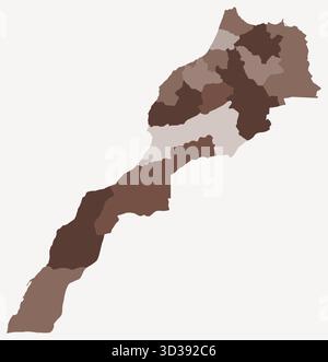 Carte du Maroc avec les régions. Juste une carte de frontière de pays simple avec division de région. Palette de couleurs marron. Illustration de Vecteur