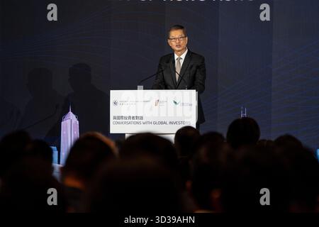 Hong Kong, Hong Kong. 05 novembre 2025. Paul Chan Mo-po, sécurité financière de Hong Kong au sommet sur l'investissement des leaders financiers mondiaux de Hong Kong le 5 novembre 2025 à Hong Kong. (Photo de Vernon Yuen/Nexpher images/Sipa USA) crédit : Sipa USA/Alamy Live News Banque D'Images
