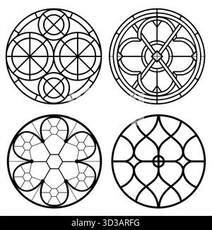 Ensemble de motifs de vitraux ronds classiques Illustration de Vecteur
