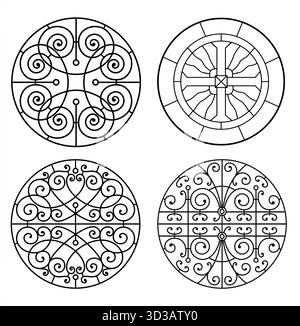 Ensemble de motifs de vitraux ronds classiques Illustration de Vecteur