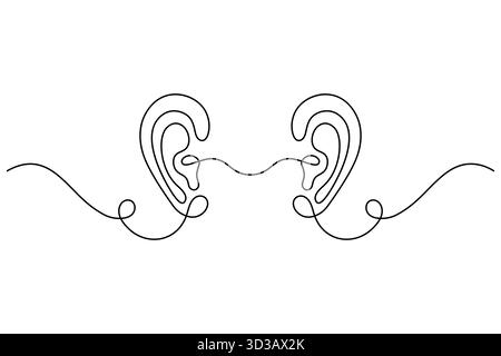 Dessin minimal One Line Ear illustration du concept d'écoute Continuous Line Art Illustration de Vecteur