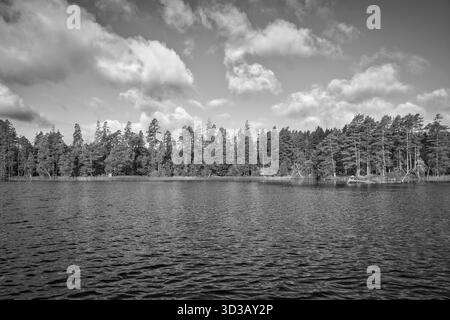 Ciel spectaculaire au-dessus d'Un lac calme avec des rayons de soleil brillants et des reflets dans l'eau, Idylle naturel et ambiance de paysage atmosphérique. Banque D'Images