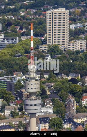 Vue aérienne, la tour de télévision, tour Florian dans Westfalenpark, en arrière-plan le Westfalentower, tour commerciale, autoroute A40, B1, Westfalen Banque D'Images