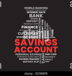 Conception de nuage de mot de compte d'épargne, concept de conception bancaire de compte d'épargne Illustration de Vecteur
