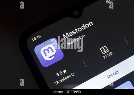 8 novembre 2024, Brésil. Dans cette illustration photo, le logo de l'application Mastodon est affiché sur l'écran d'un smartphone Banque D'Images