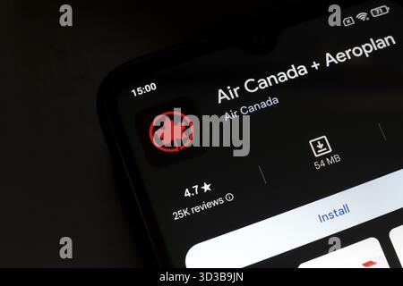 4 novembre 2024, Brésil. Dans cette illustration photo, le logo de l’application Air Canada + Aéroplan est affiché sur l’écran d’un téléphone intelligent Banque D'Images