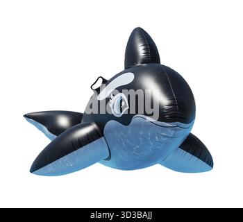 Baleine gonflable noire et blanche ou dauphin isolé sur fond blanc Banque D'Images