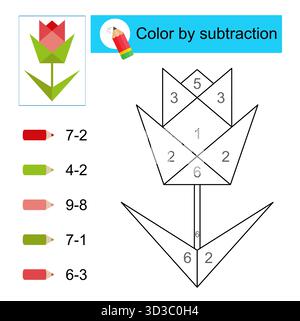 Jeux éducatifs pour les enfants. Couleur par soustraction. Illustration de Vecteur
