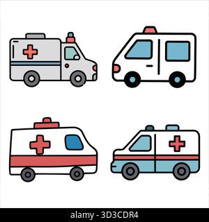 Ambulances de dessin animé avec des croix rouges montrant le concept de transport d'urgence Illustration de Vecteur