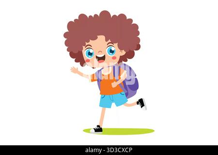 Dessin animé enfant courir à l'école Banque D'Images