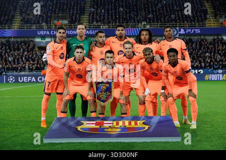 Bruges, Belgique. 05 novembre 2025. Les joueurs de Barcelone en tête d'un match entre le Club belge Brugge KV et le FC espagnol Barcelone, le mercredi 05 novembre 2025 à Bruges, au quatrième jour de la phase de Ligue du tournoi de l'UEFA Champions League. BELGA PHOTO KURT DESPLENTER crédit : Belga News Agency/Alamy Live News Banque D'Images