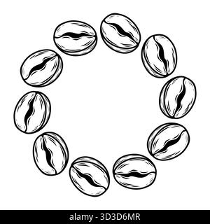 Dessin de ligne de cercle de grains de café noir et blanc minimaliste sur fond blanc. Parfait pour le logo de café, l'emballage, le menu, l'étiquette et la conception de marque moderne. Illustration de Vecteur