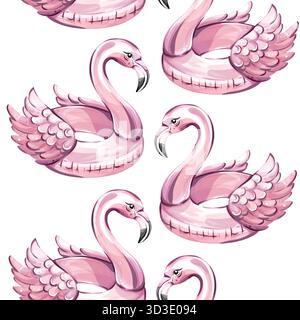 Papier peint de fond coloré à motif sans couture avec flotteurs de flamant rose ludique créant une ambiance estivale vibrante parfaite pour les vacances à la plage et Illustration de Vecteur