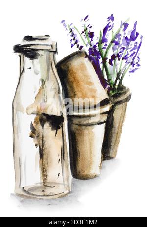 Printemps sale - concept de temps de jacinthes bleues. Aquarelle art fait main peint illustré Banque D'Images