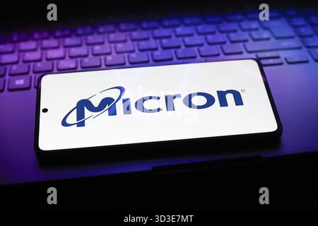 13 septembre 2024, Paraguay. Dans cette illustration photo, le logo Micron Technology est affiché sur l'écran d'un smartphone Banque D'Images