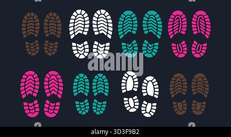 Collection d'empreintes de bottes ou de semelles de chaussures sur fond sombre Illustration de Vecteur