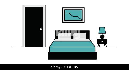 Intérieur de chambre minimaliste avec lit, porte et lampe Illustration de Vecteur