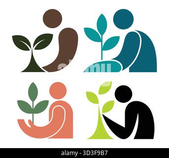 Ensemble de figures humaines abstraites avec des plantes, concept d'écologie Illustration de Vecteur