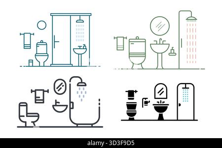 Ensemble d'icônes de meubles de salle de bains et de toilette illustration vectorielle Illustration de Vecteur