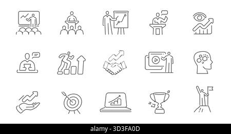 Icônes d'entreprise icônes Web. Signes et symboles à contour fin. Activités commerciales, concept financier Illustration de Vecteur