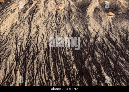 Une photographie abstraite plein cadre d'une plage de sable avec des motifs naturels dans le sable Banque D'Images