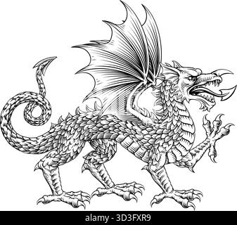 Heraldic Dragon Welsh manteau d'armoiries animal héraldique Illustration de Vecteur