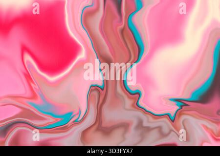 Art fluide abstrait coloré avec des tons tourbillonnants rose, brun et turquoise. Le flux dynamique et les tons vibrants créent un souvenir visuel saisissant Banque D'Images