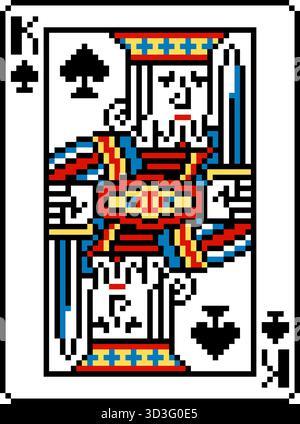 Design de cartes à jouer King of Spades style Pixel Art Illustration de Vecteur