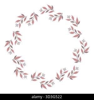 Couronne élégante avec des feuilles roses et brunes sur fond blanc Illustration de Vecteur