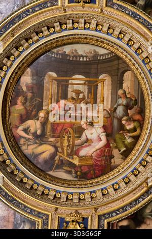 Plafond, Penelope à son métier, Jan van der Straet, Joannes Stradanus, appartements d'Eleonora, salle de Gualdrada, 1561-1562, Palazzo Vecchio, Florence, Banque D'Images