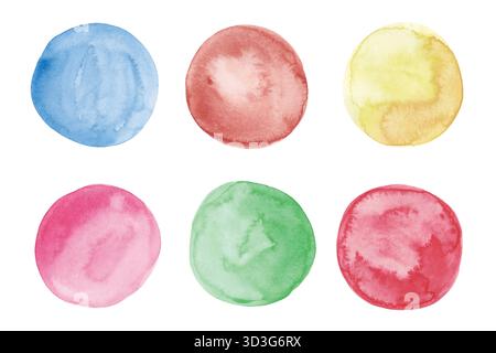 Cercles aquarelle colorés ensemble isolé sur fond blanc. Cercles Aquarelle peints à la main Illustration de Vecteur