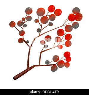 Aquarelle baies d'hiver. Houx, baies sur une branche, gui. Baies rouges. Botanique de Noël. Banque D'Images