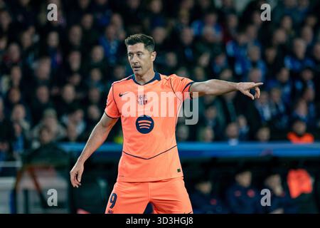 Bruges, Belgique. 05 novembre 2025. Robert Lewandowski de Barcelone lors du match MD4 de la Ligue des champions 2025/26 de l'UEFA phase League entre le Club Brugge KV et le FC Barcelone au Jan Breydelstadion à Bruges, Belgique, le 5 novembre 2025 (photo Andrew SURMA/ crédit : Sipa USA/Alamy Live News Banque D'Images