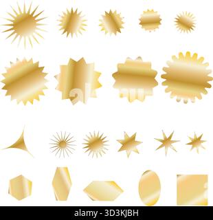 Jeu d'étiquettes et d'insignes métalliques dorés. Illustration de Vecteur