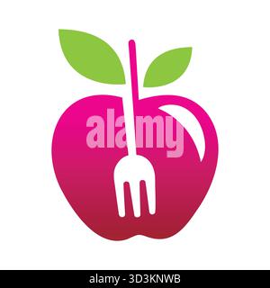 Abstrait Red Apple fruit et Fork logo Vector Symbol Design illustration Illustration de Vecteur