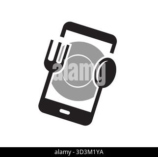 Mobile Display logo smartphone téléphone intelligent cuisine vectorielle conception de fourchette et de symbole de cuillère illustration Illustration de Vecteur