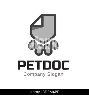 Forme de contrat de patte d'animal de compagnie moderne logo de patte de chien feuille de papier vecteur icône de conception de symbole Illustration de Vecteur